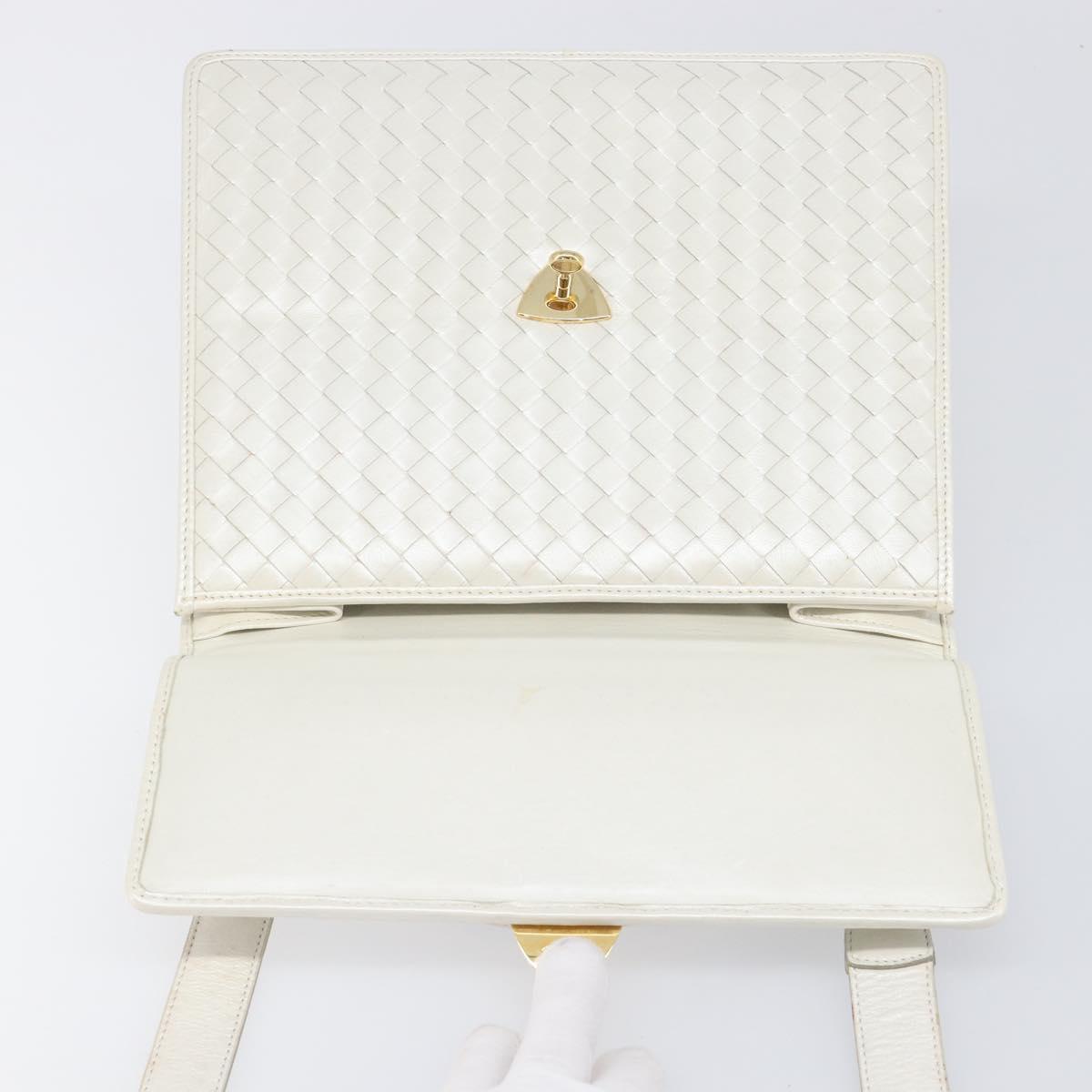 BOTTEGA VENETA INTRECCIATO Hand Bag Leather 2way White Gold Auth 200425V
