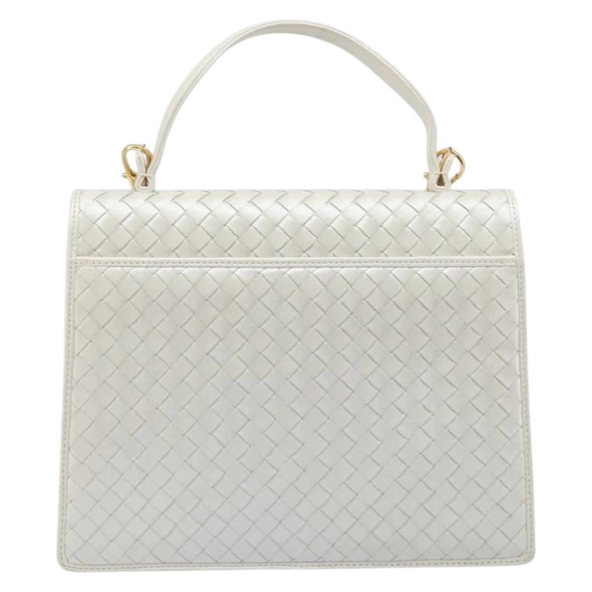 BOTTEGA VENETA INTRECCIATO Hand Bag Leather 2way White Gold Auth 200425V