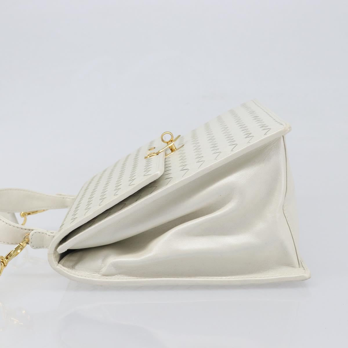BOTTEGA VENETA INTRECCIATO Hand Bag Leather 2way White Gold Auth 200425V