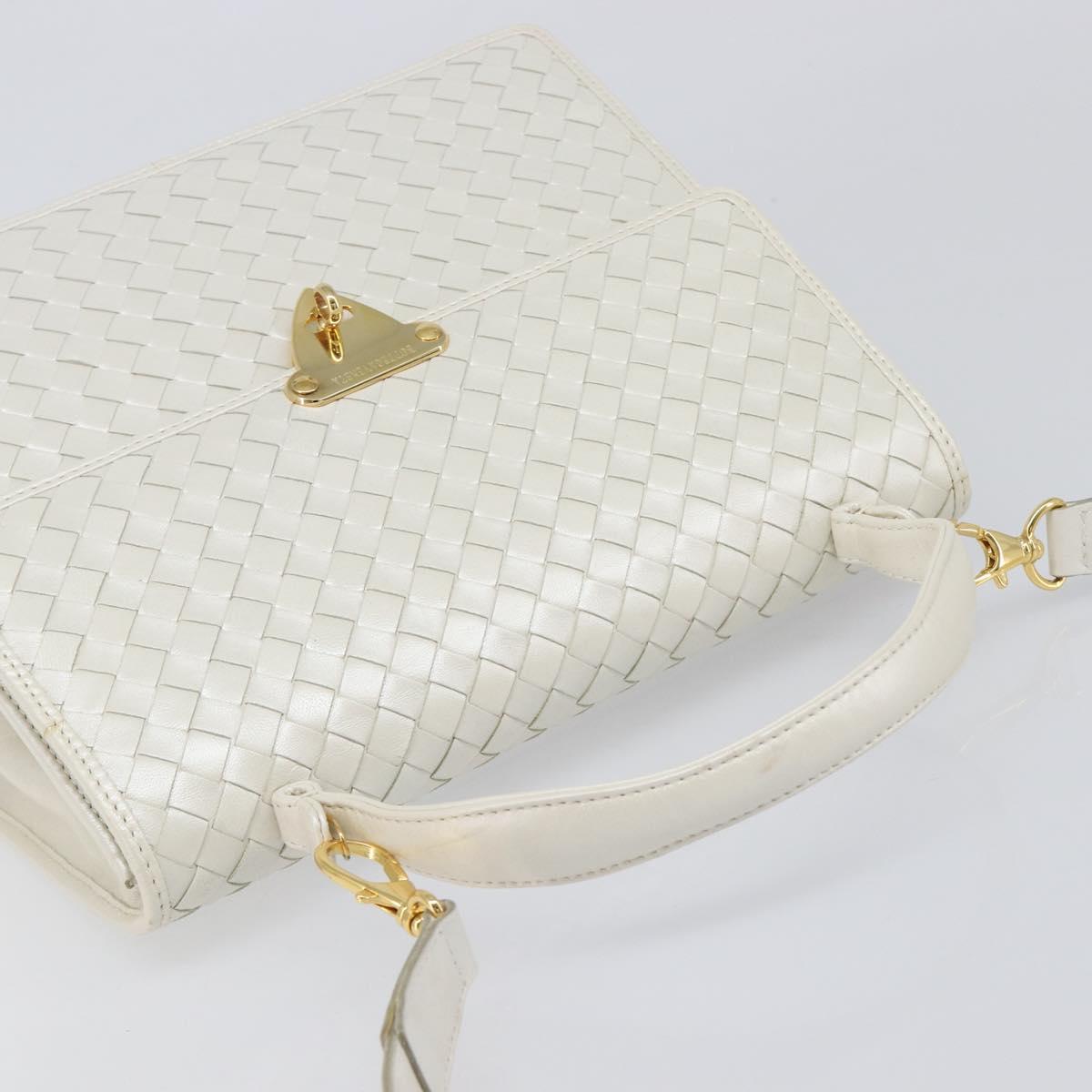 BOTTEGA VENETA INTRECCIATO Hand Bag Leather 2way White Gold Auth 200425V