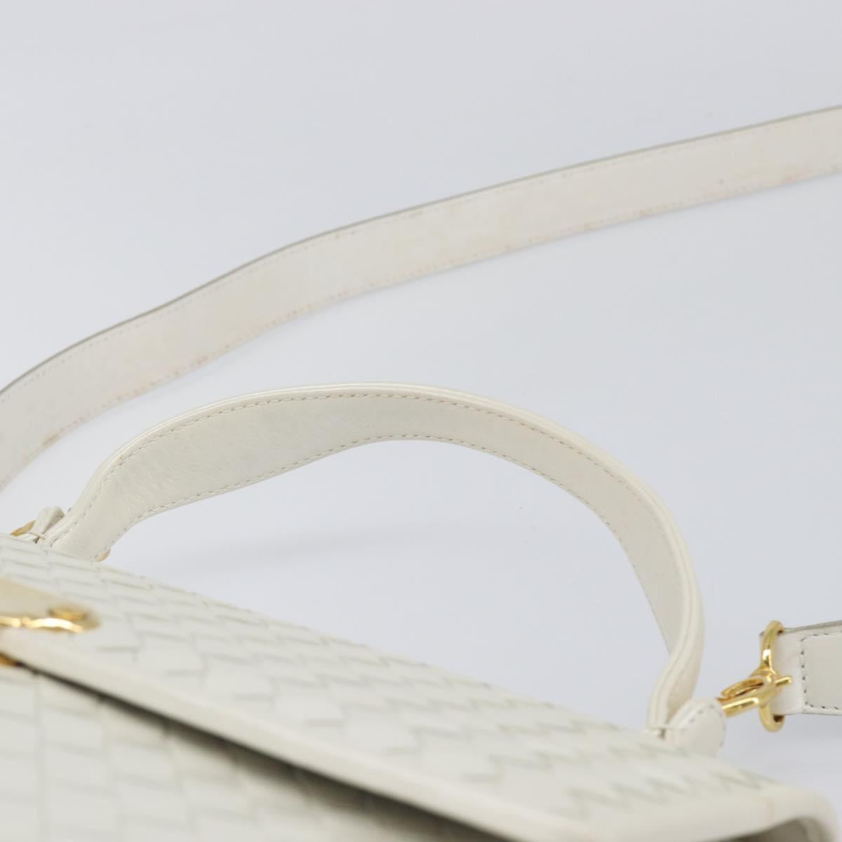 BOTTEGA VENETA INTRECCIATO Hand Bag Leather 2way White Gold Auth 200425V