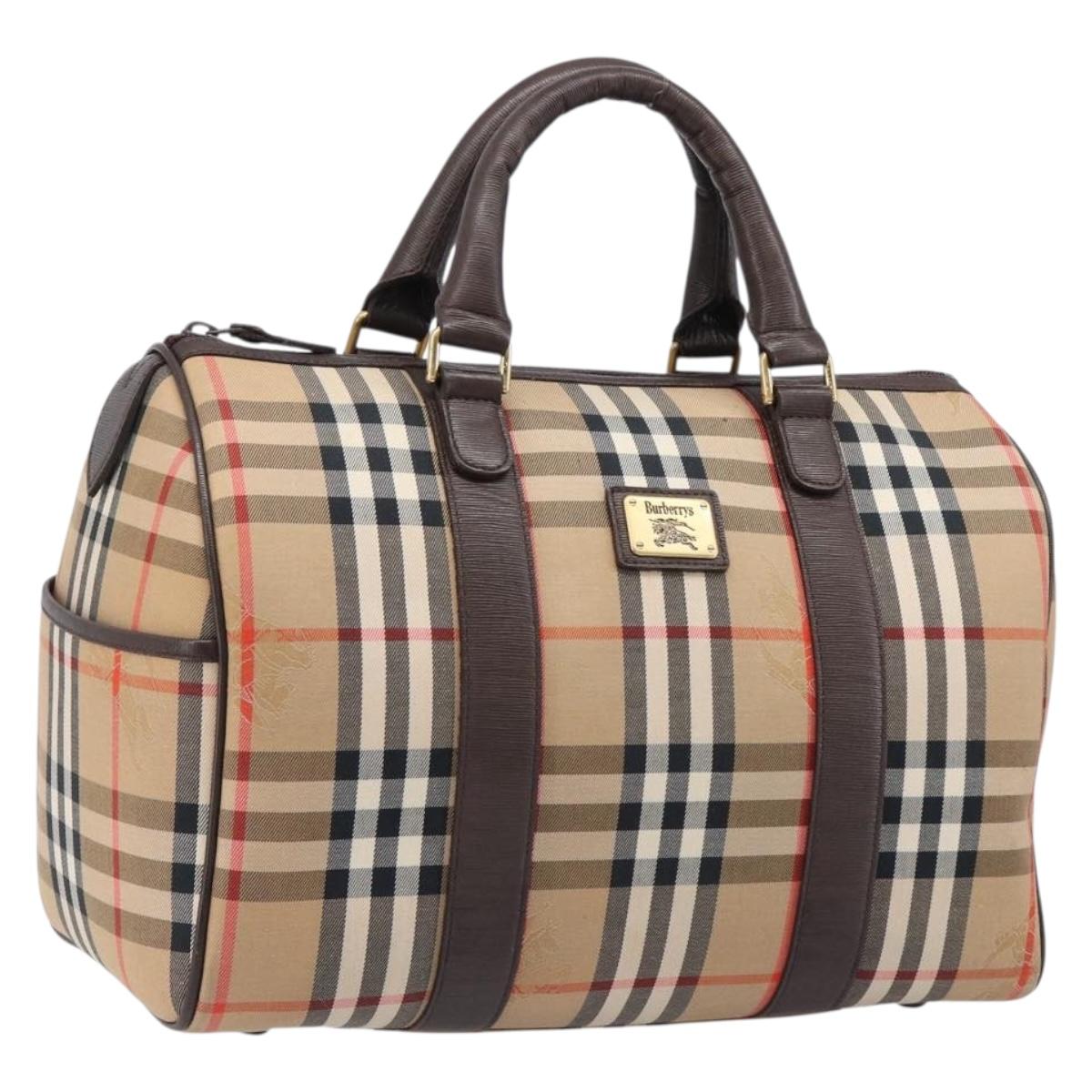 Burberrys Nova Check Boston Bag Canvas Beige Gold Auth 200426V