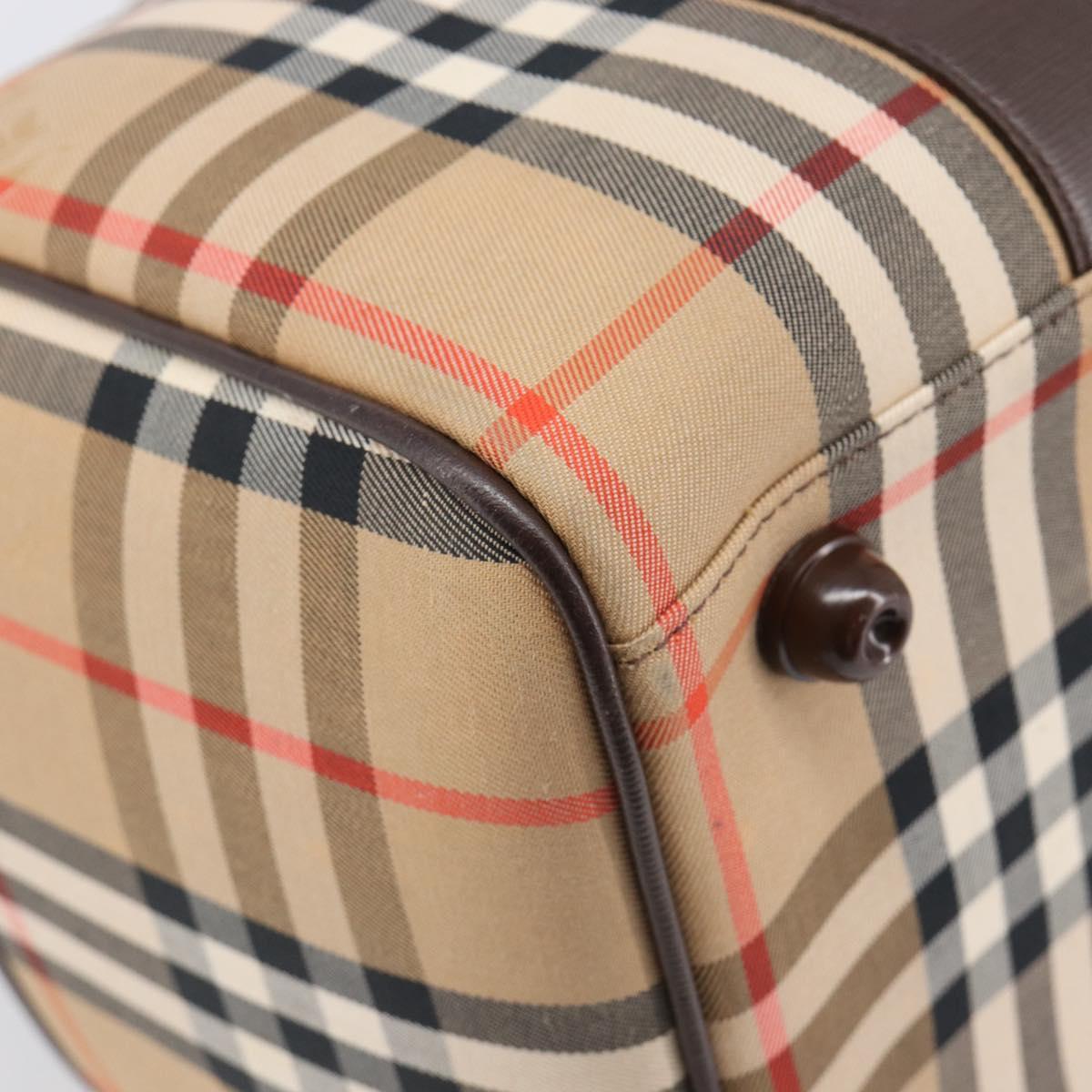 Burberrys Nova Check Boston Bag Canvas Beige Gold Auth 200426V