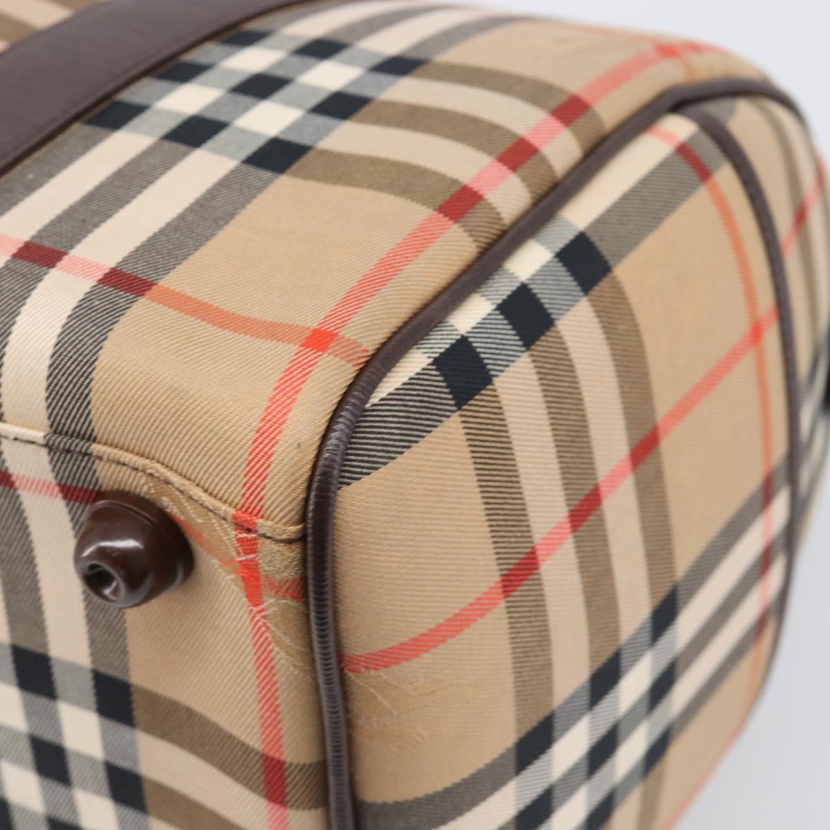 Burberrys Nova Check Boston Bag Canvas Beige Gold Auth 200426V
