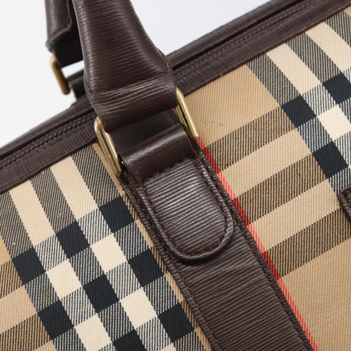 Burberrys Nova Check Boston Bag Canvas Beige Gold Auth 200426V