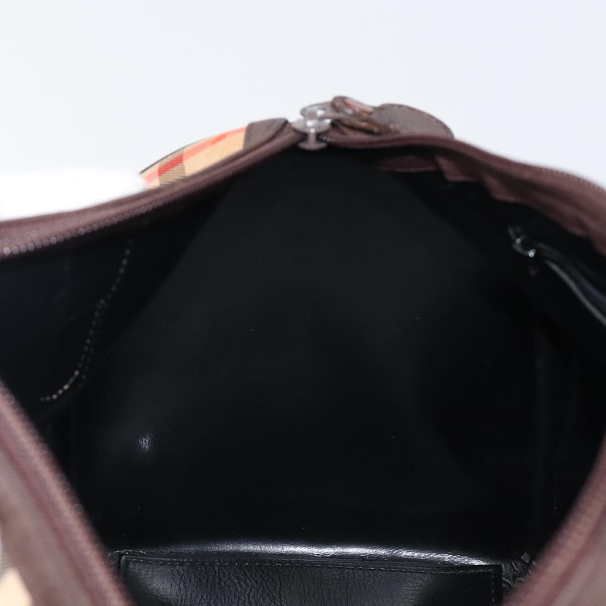 Burberrys Nova Check Boston Bag Canvas Beige Gold Auth 200426V