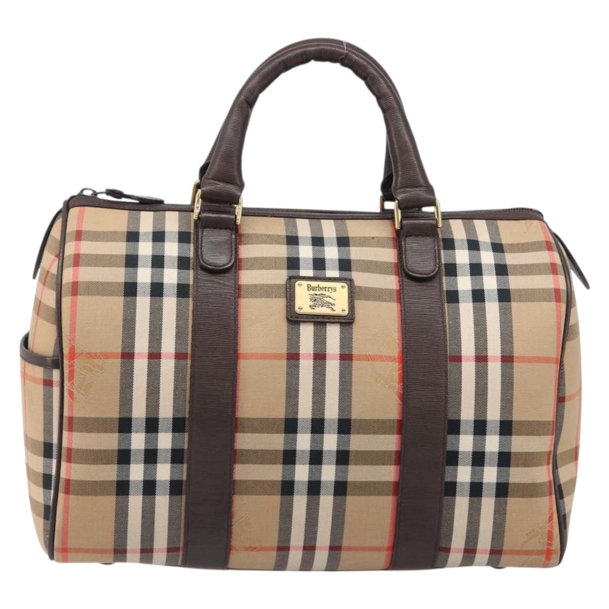 Burberrys Nova Check Boston Bag Canvas Beige Gold Auth 200426V