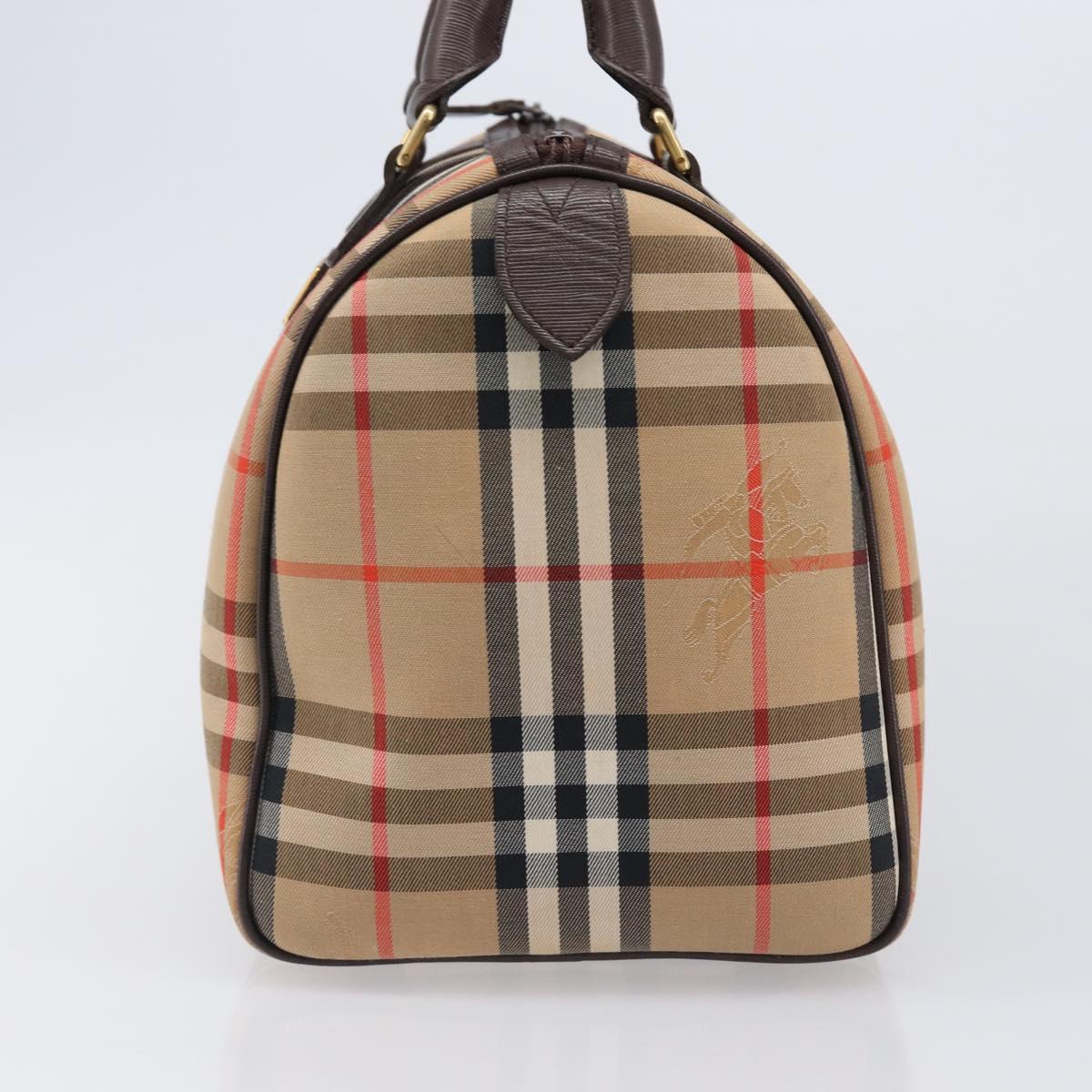 Burberrys Nova Check Boston Bag Canvas Beige Gold Auth 200426V