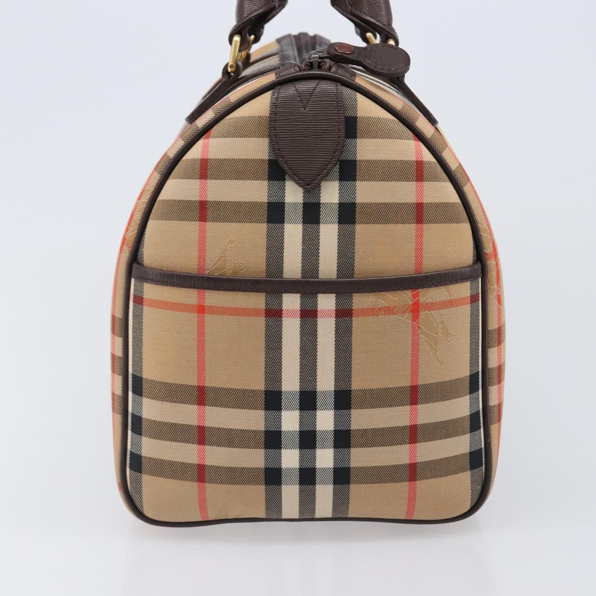 Burberrys Nova Check Boston Bag Canvas Beige Gold Auth 200426V