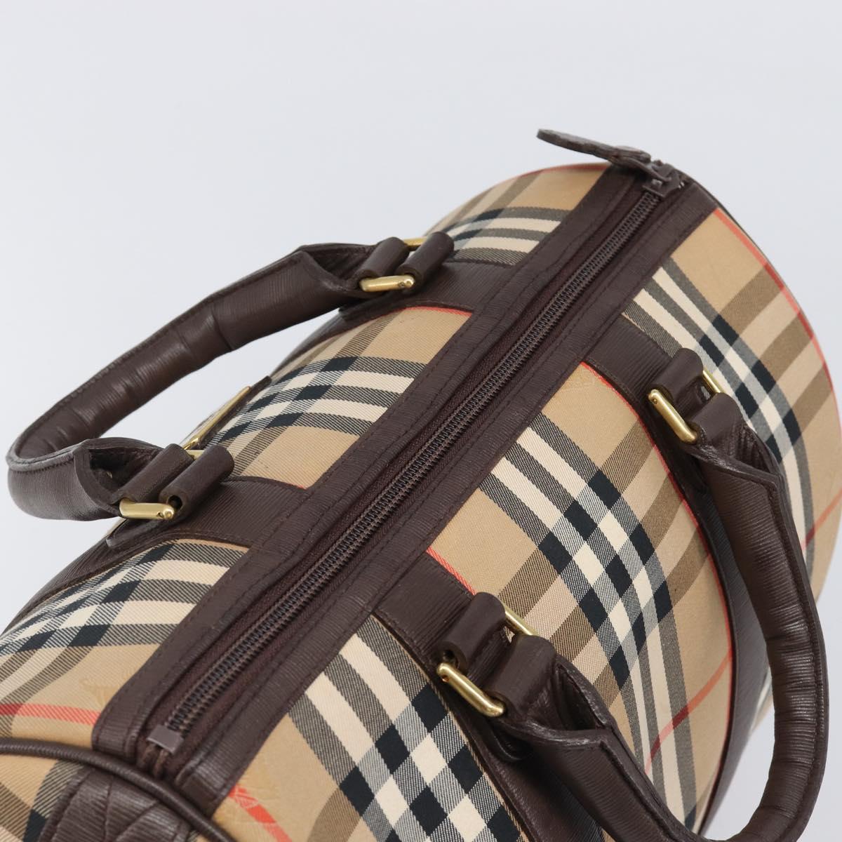 Burberrys Nova Check Boston Bag Canvas Beige Gold Auth 200426V