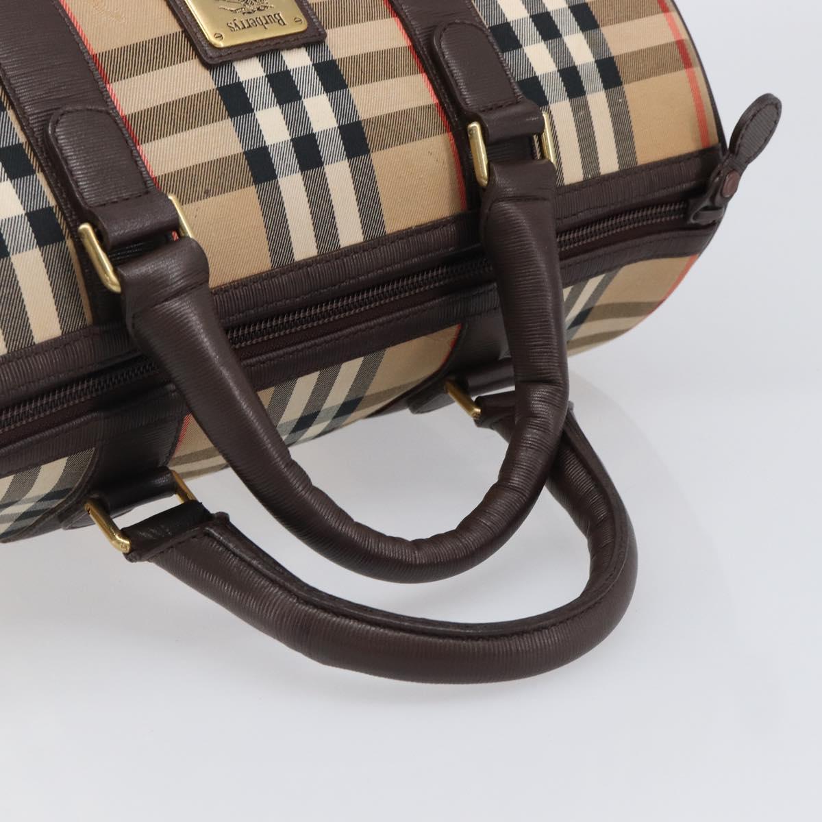 Burberrys Nova Check Boston Bag Canvas Beige Gold Auth 200426V