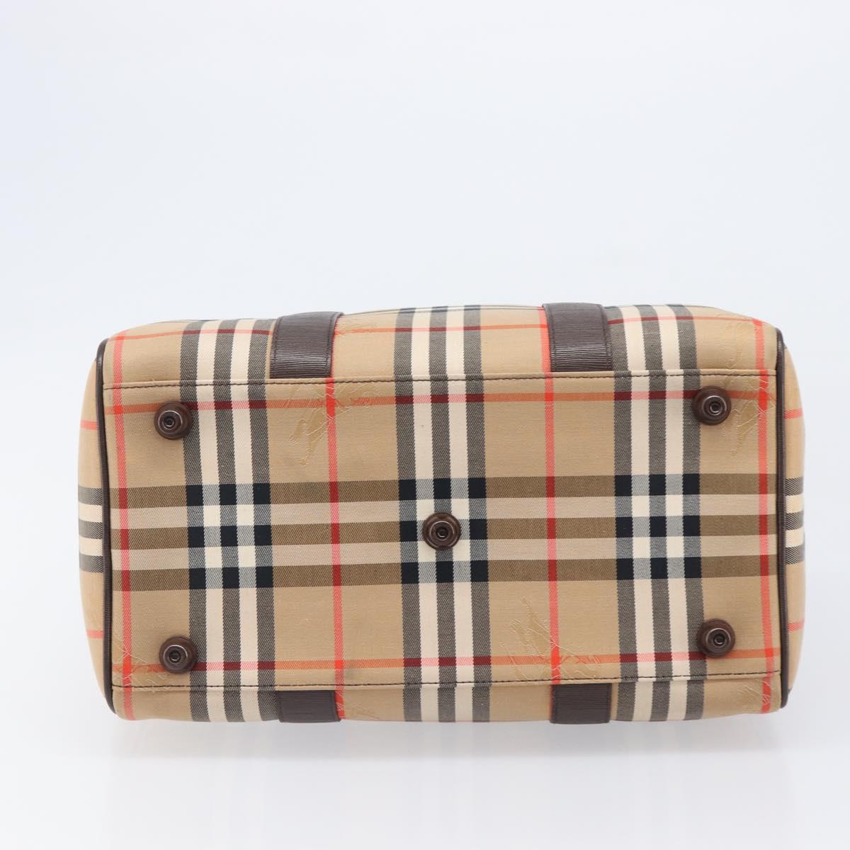 Burberrys Nova Check Boston Bag Canvas Beige Gold Auth 200426V