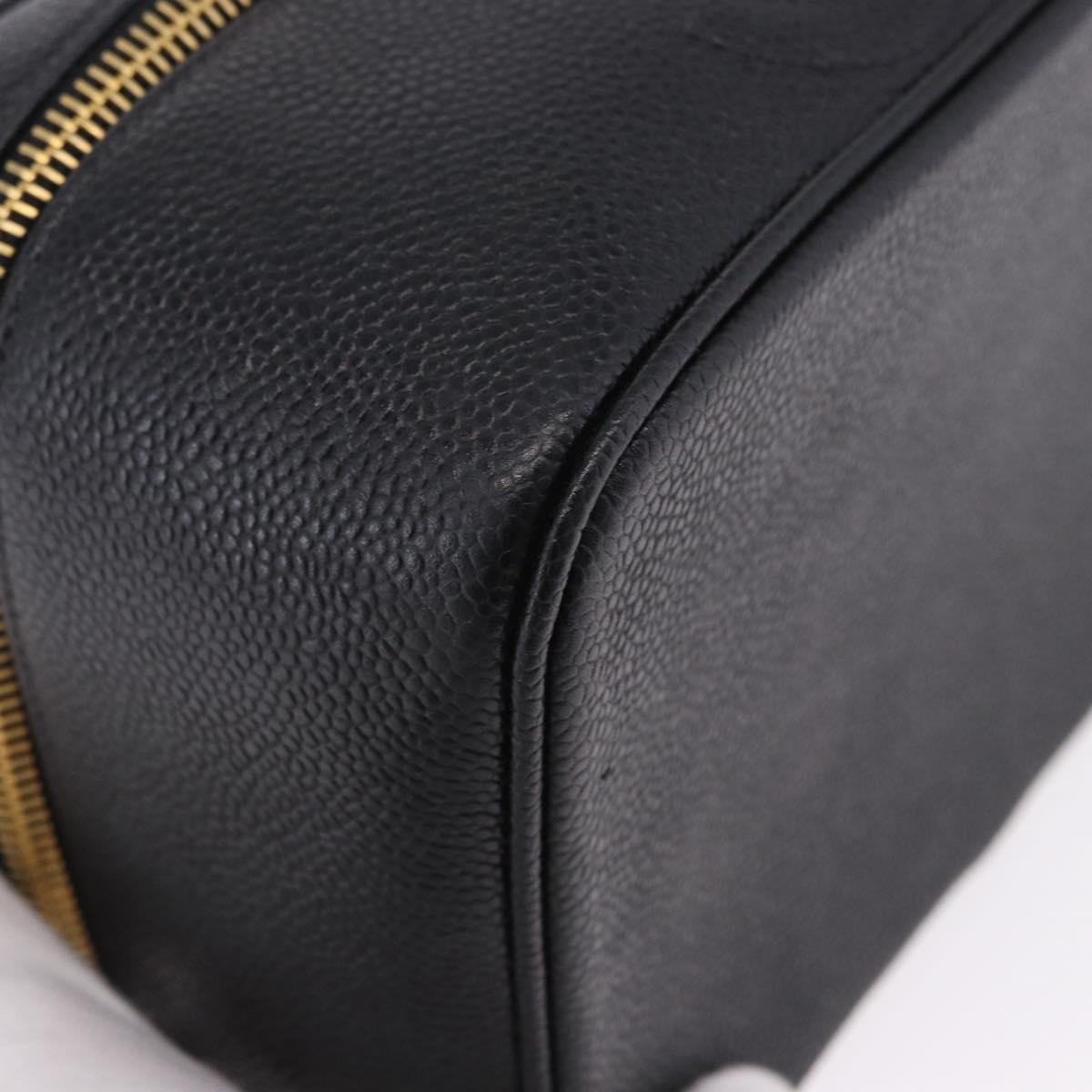 CHANEL COCO Mark Vanity Hand Bag Caviar Skin Black Gold CC Auth 200427