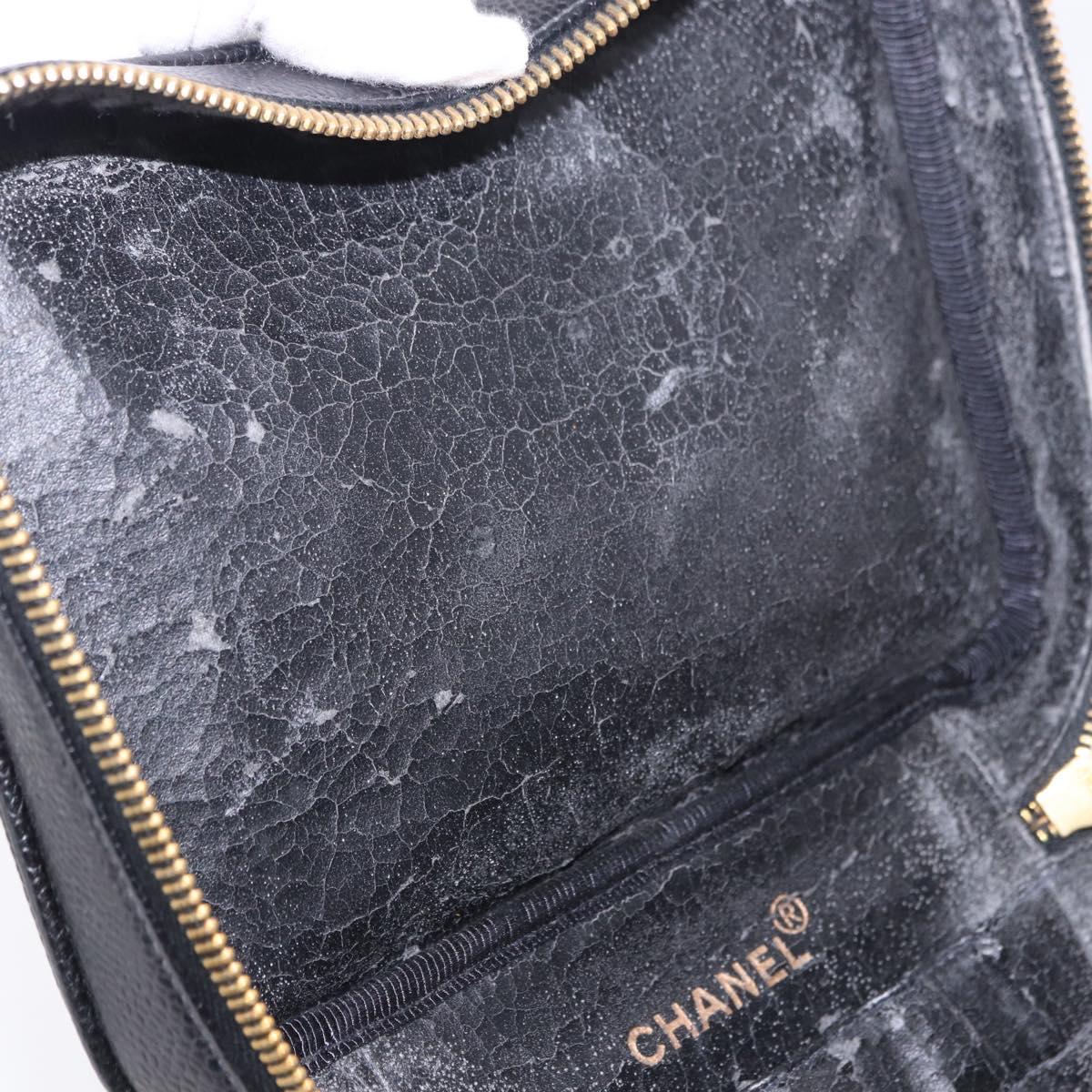 CHANEL COCO Mark Vanity Hand Bag Caviar Skin Black Gold CC Auth 200427