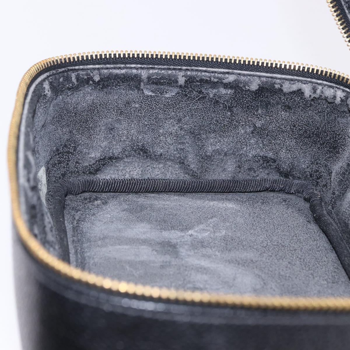 CHANEL COCO Mark Vanity Hand Bag Caviar Skin Black Gold CC Auth 200427
