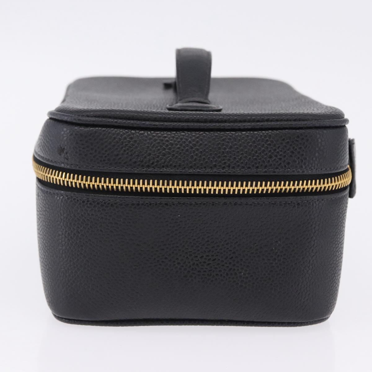 CHANEL COCO Mark Vanity Hand Bag Caviar Skin Black Gold CC Auth 200427