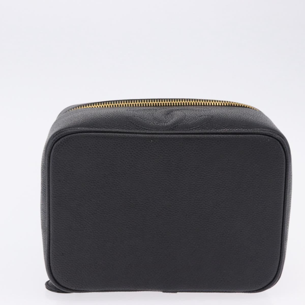 CHANEL COCO Mark Vanity Hand Bag Caviar Skin Black Gold CC Auth 200427