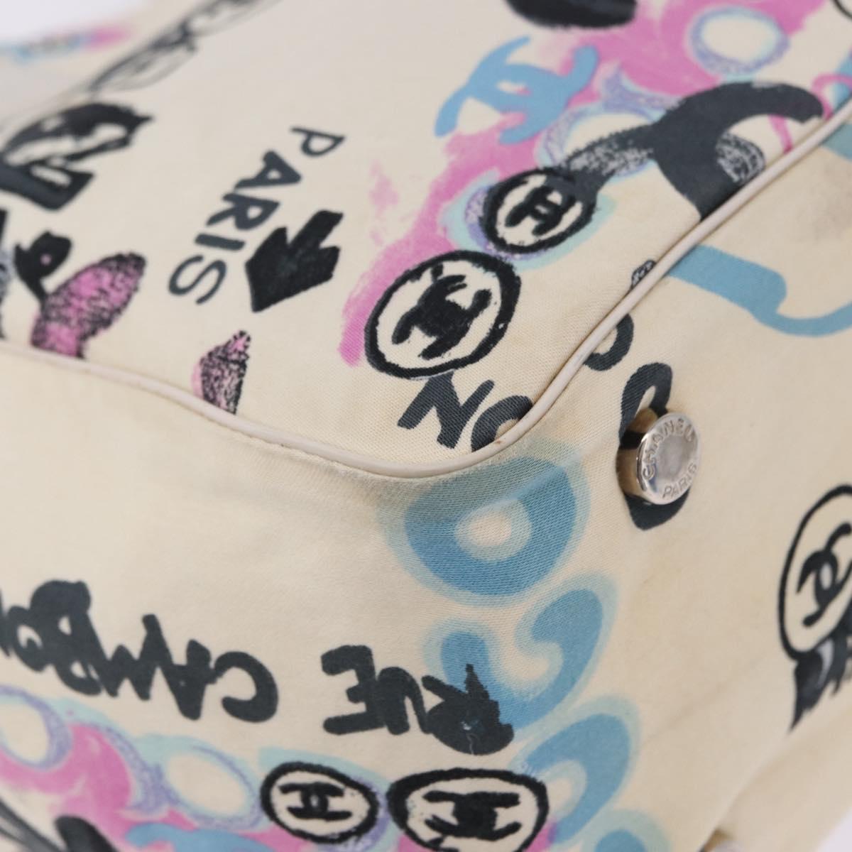 CHANEL New Travel Line Tote Bag Canvas Hawaii Limited White Silver Auth 200431A