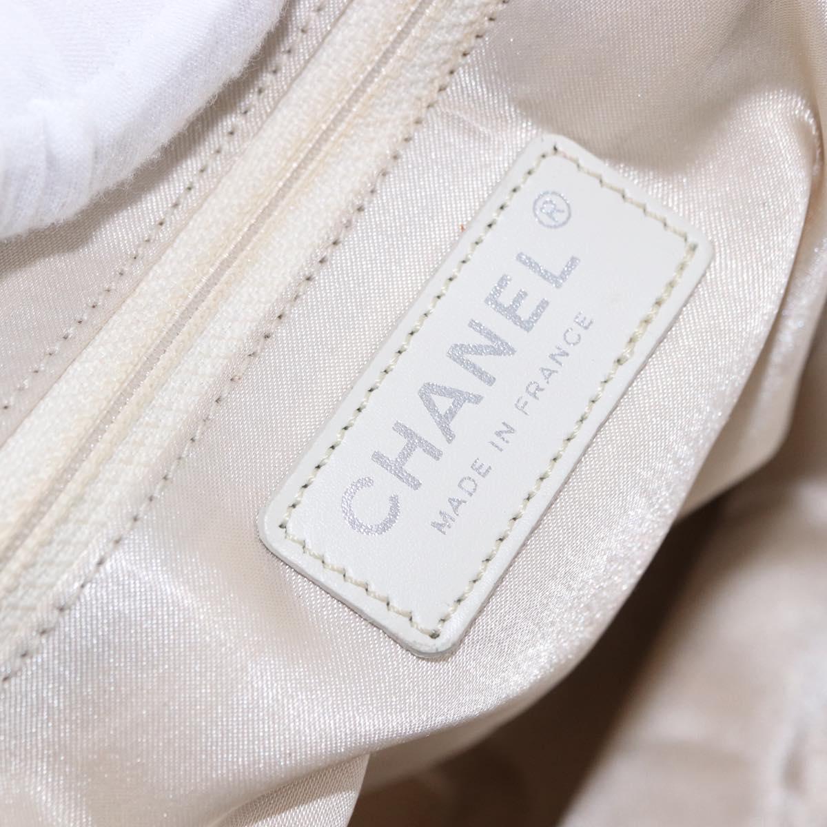 CHANEL New Travel Line Tote Bag Canvas Hawaii Limited White Silver Auth 200431A