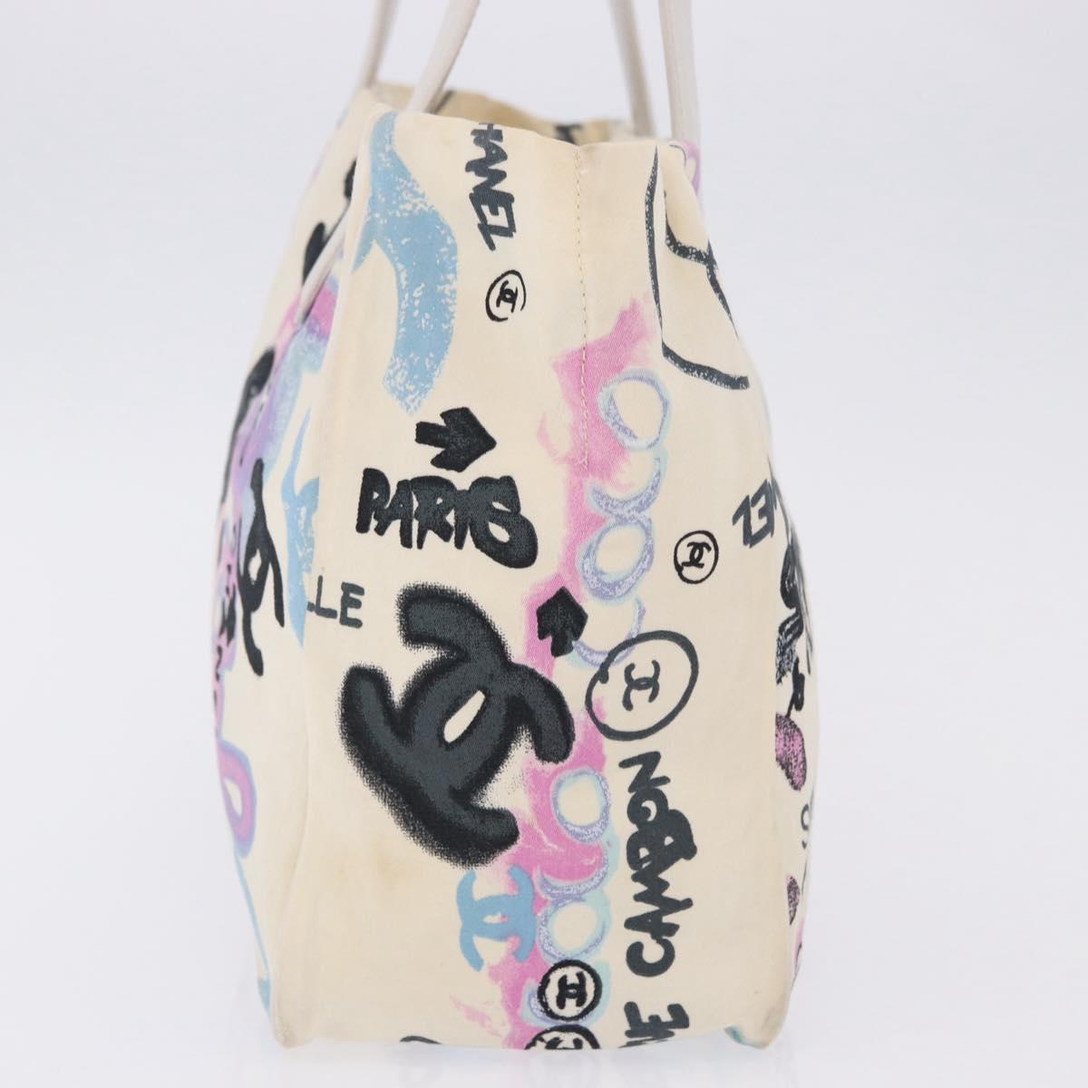 CHANEL New Travel Line Tote Bag Canvas Hawaii Limited White Silver Auth 200431A