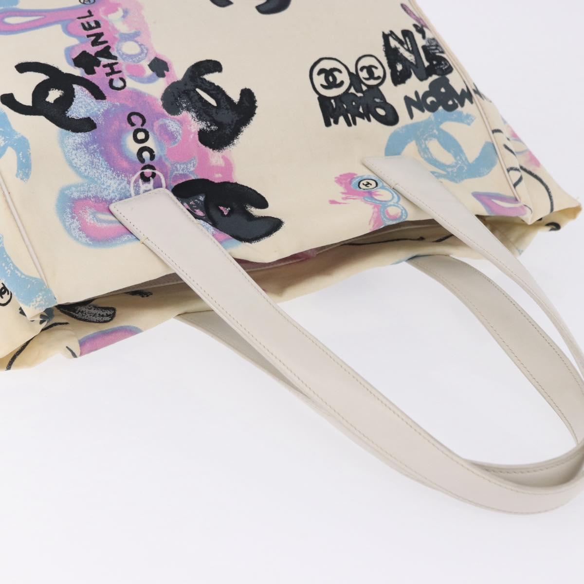 CHANEL New Travel Line Tote Bag Canvas Hawaii Limited White Silver Auth 200431A