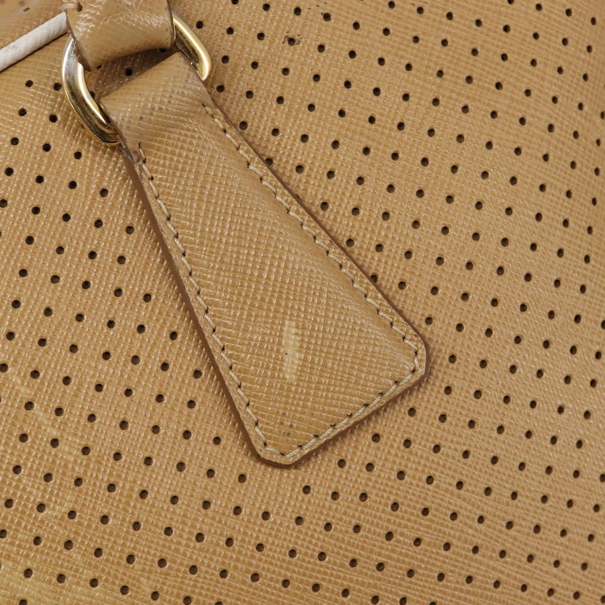 PRADA Punching Hand Bag Saffiano leather Beige Gold Auth 200432