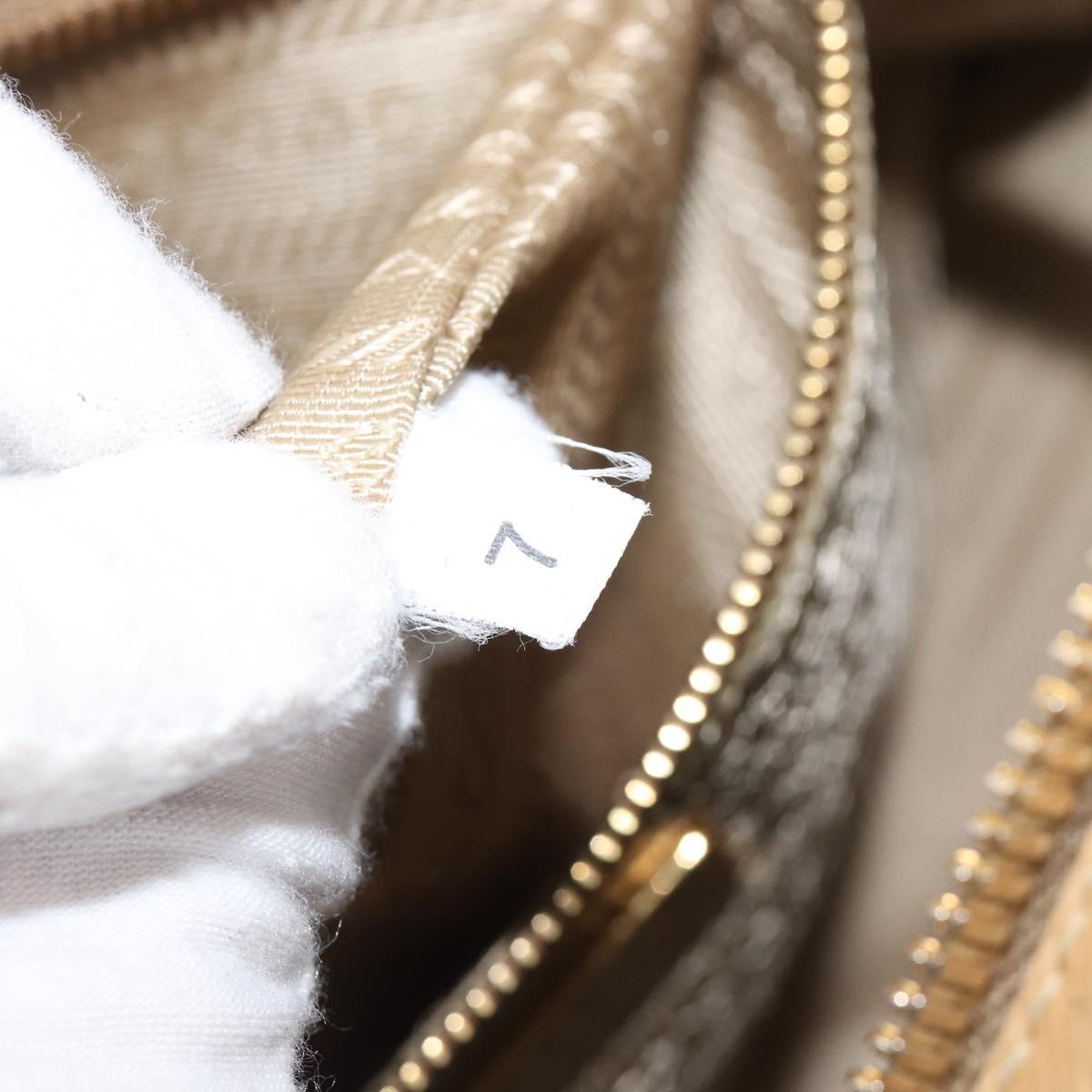 PRADA Punching Hand Bag Saffiano leather Beige Gold Auth 200432