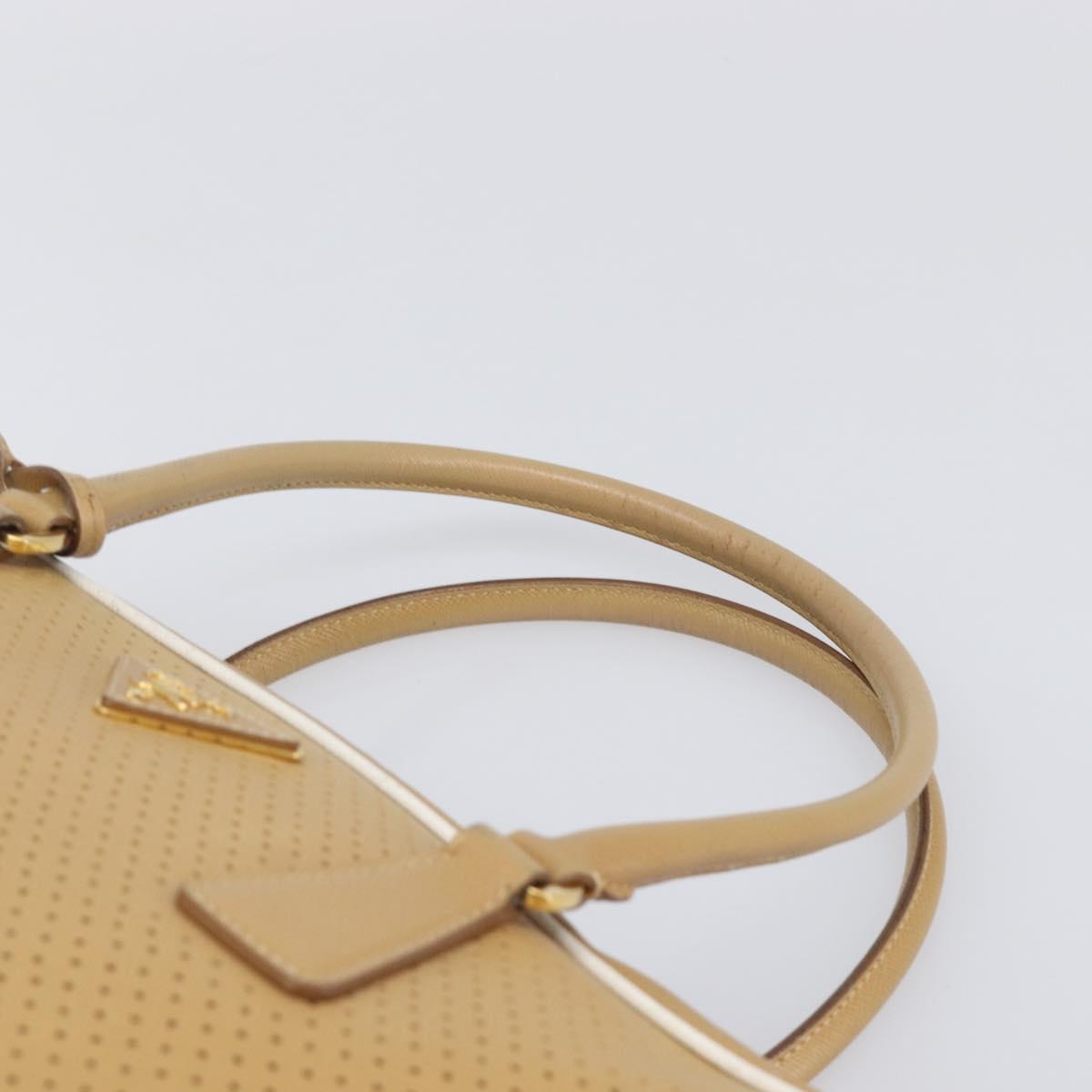 PRADA Punching Hand Bag Saffiano leather Beige Gold Auth 200432
