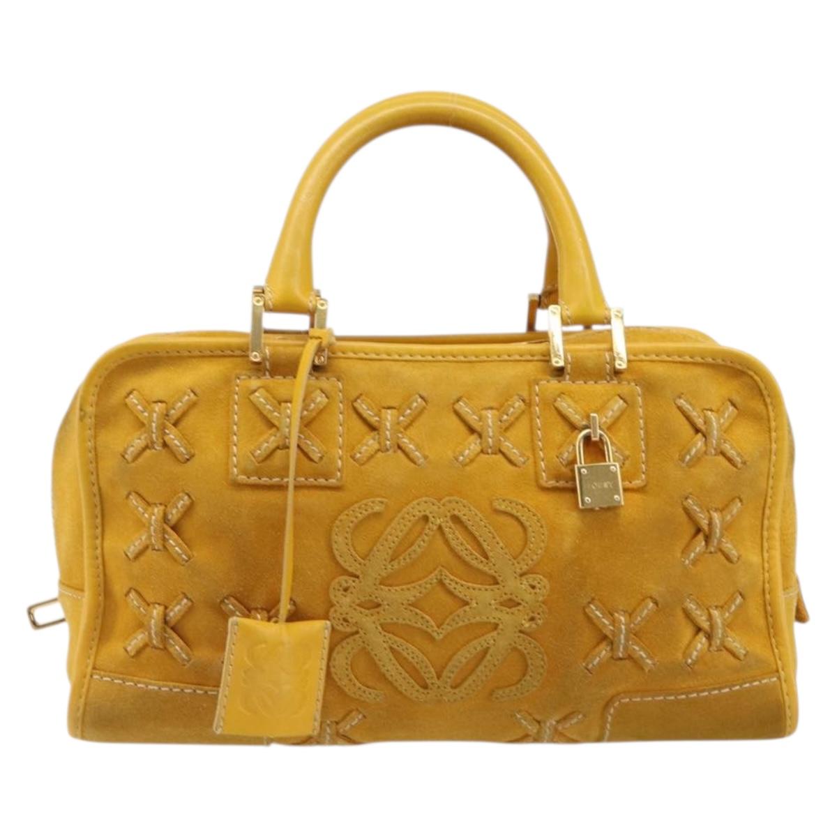 LOEWE Amazona 28 Hand Bag Suede Yellow Gold Auth 200433V