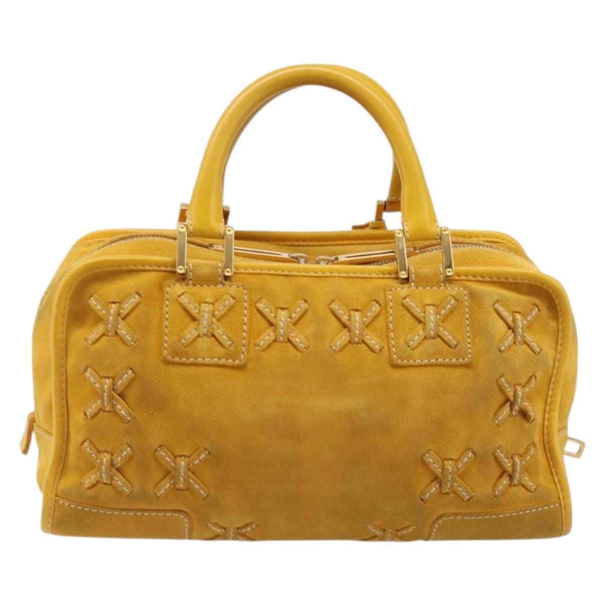 LOEWE Amazona 28 Hand Bag Suede Yellow Gold Auth 200433V