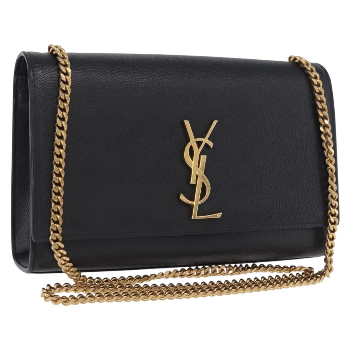 SAINT LAURENT Chain Kate Shoulder Bag Leather Black Gold Auth 200434M