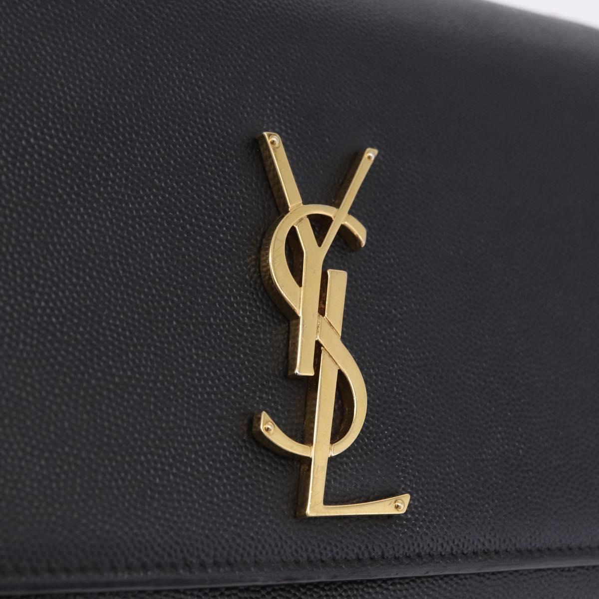 SAINT LAURENT Chain Kate Shoulder Bag Leather Black Gold Auth 200434M