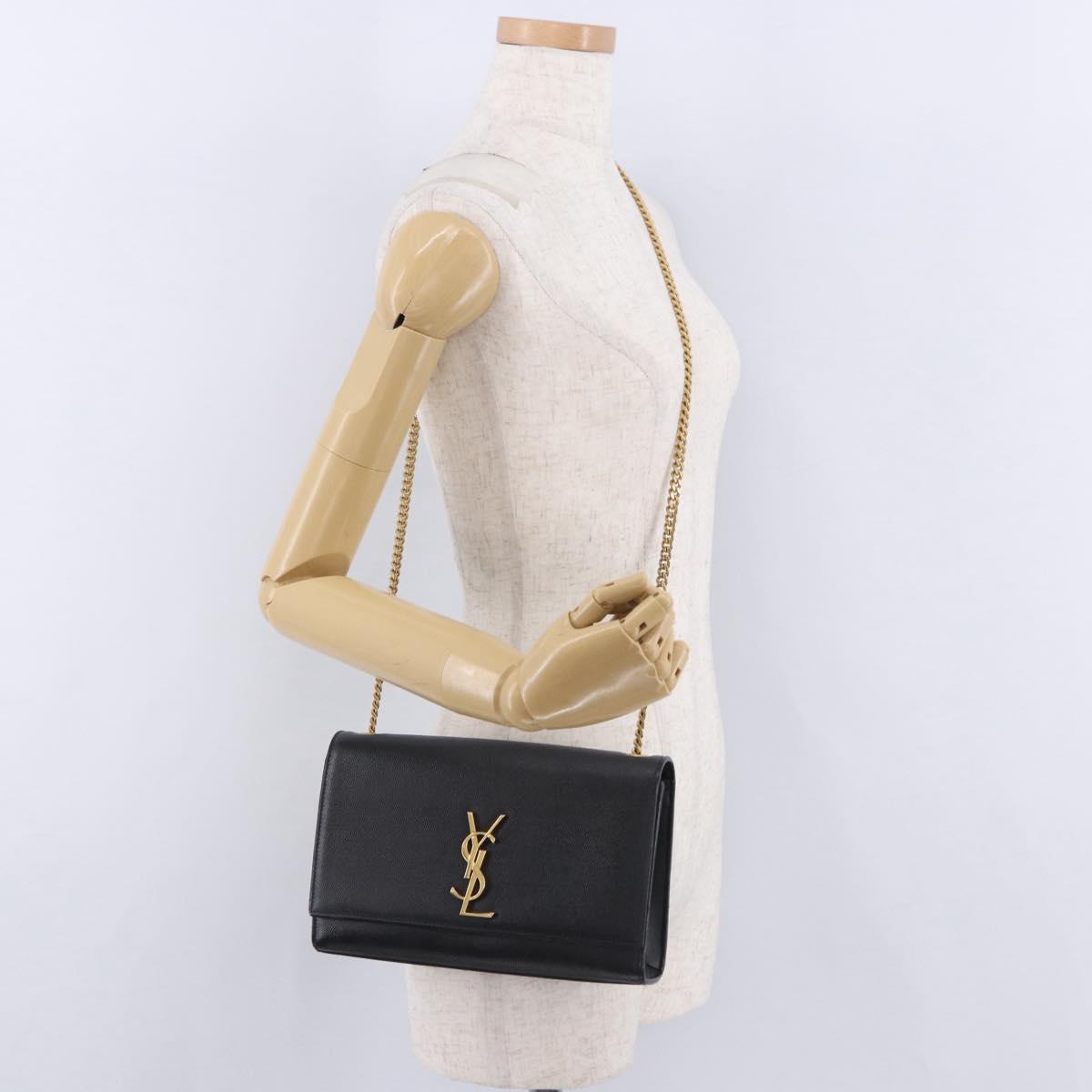 SAINT LAURENT Chain Kate Shoulder Bag Leather Black Gold Auth 200434M