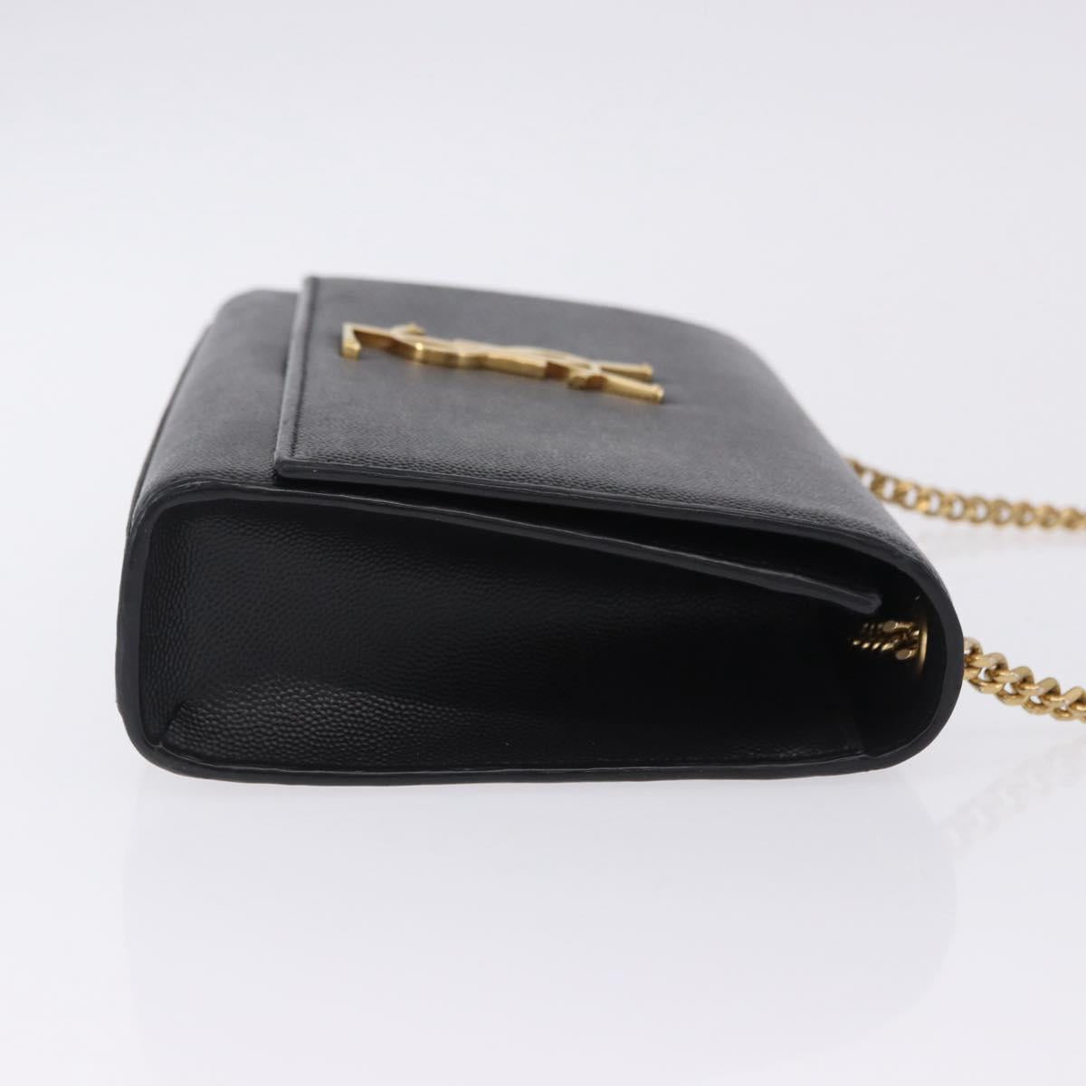 SAINT LAURENT Chain Kate Shoulder Bag Leather Black Gold Auth 200434M