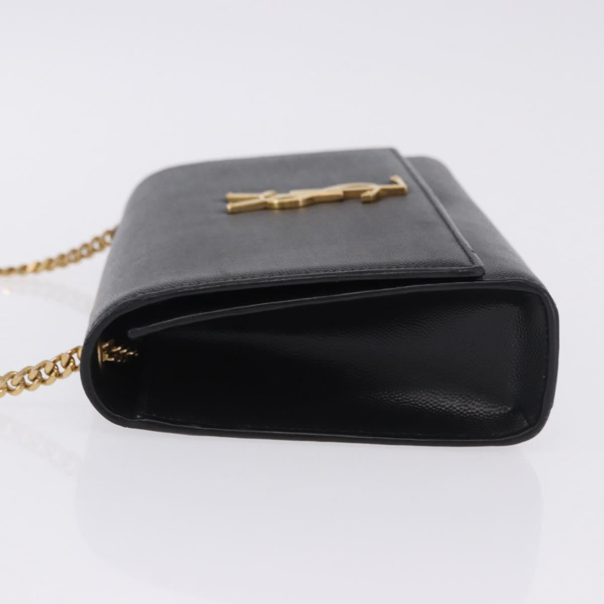SAINT LAURENT Chain Kate Shoulder Bag Leather Black Gold Auth 200434M