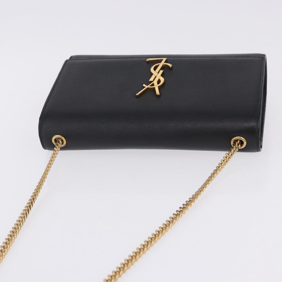 SAINT LAURENT Chain Kate Shoulder Bag Leather Black Gold Auth 200434M
