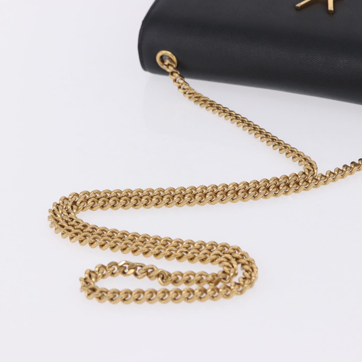 SAINT LAURENT Chain Kate Shoulder Bag Leather Black Gold Auth 200434M