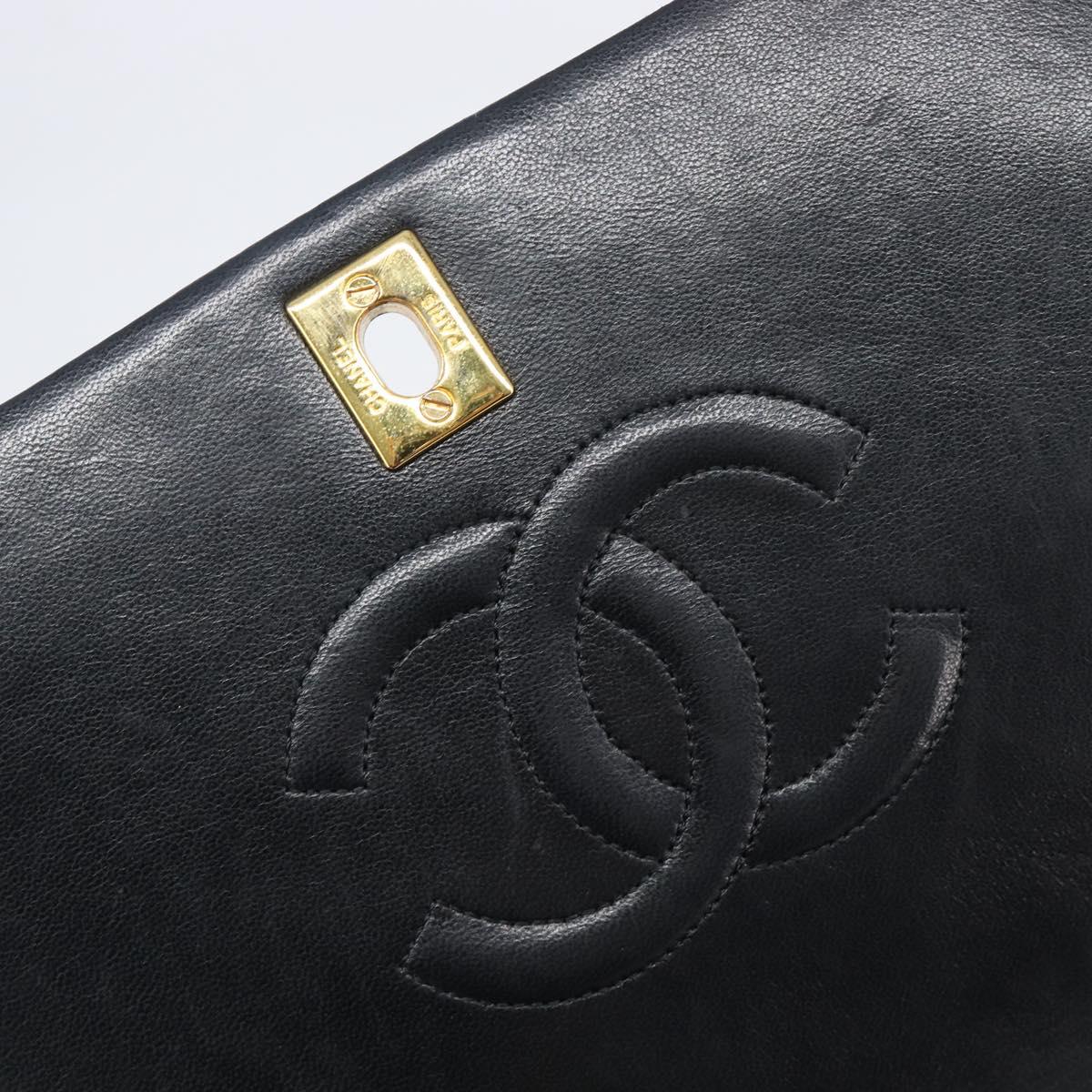CHANEL Chain Matelasse Shoulder Bag Lamb Skin Black Gold CC Auth 200435V