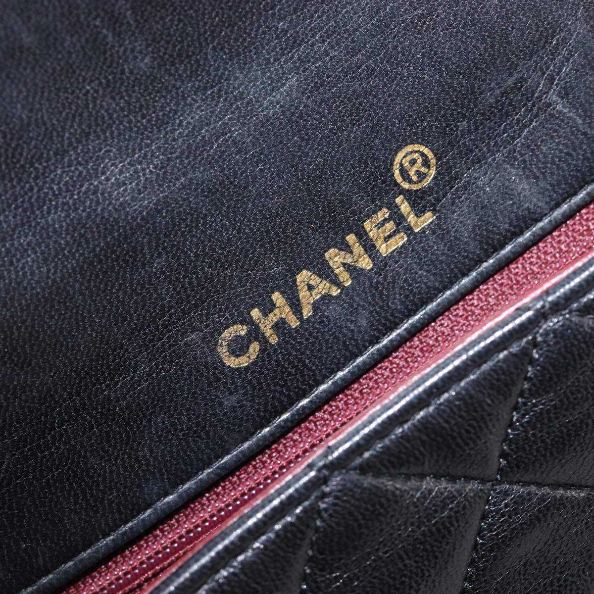 CHANEL Chain Matelasse Shoulder Bag Lamb Skin Black Gold CC Auth 200435V