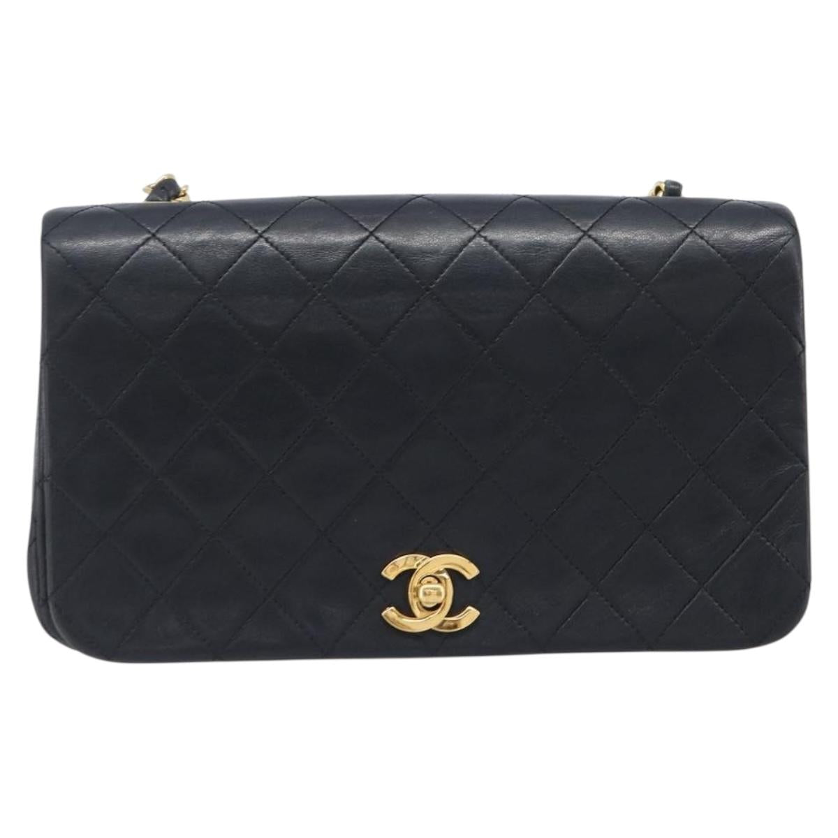CHANEL Chain Matelasse Shoulder Bag Lamb Skin Black Gold CC Auth 200435V
