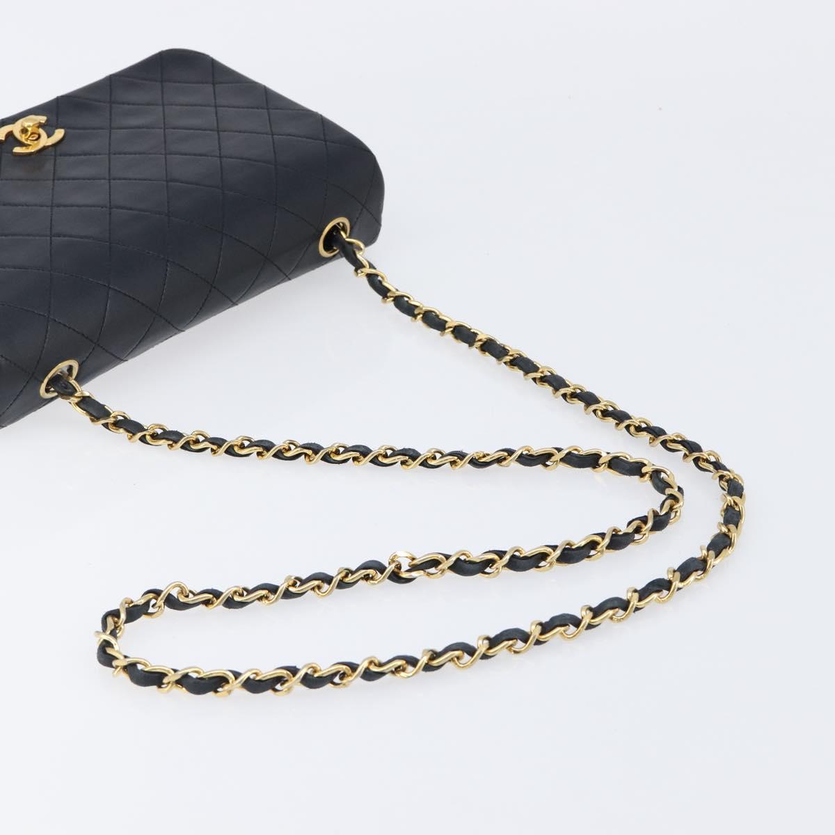 CHANEL Chain Matelasse Shoulder Bag Lamb Skin Black Gold CC Auth 200435V
