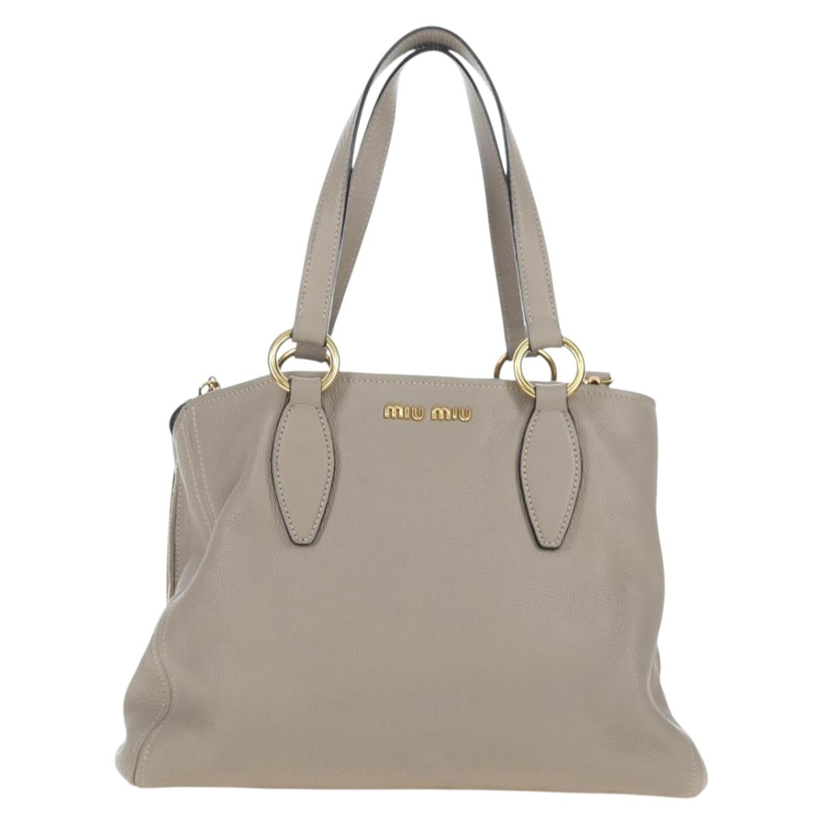 Miu Miu Tote Bag Leather 2way Beige Gold Auth 200436M