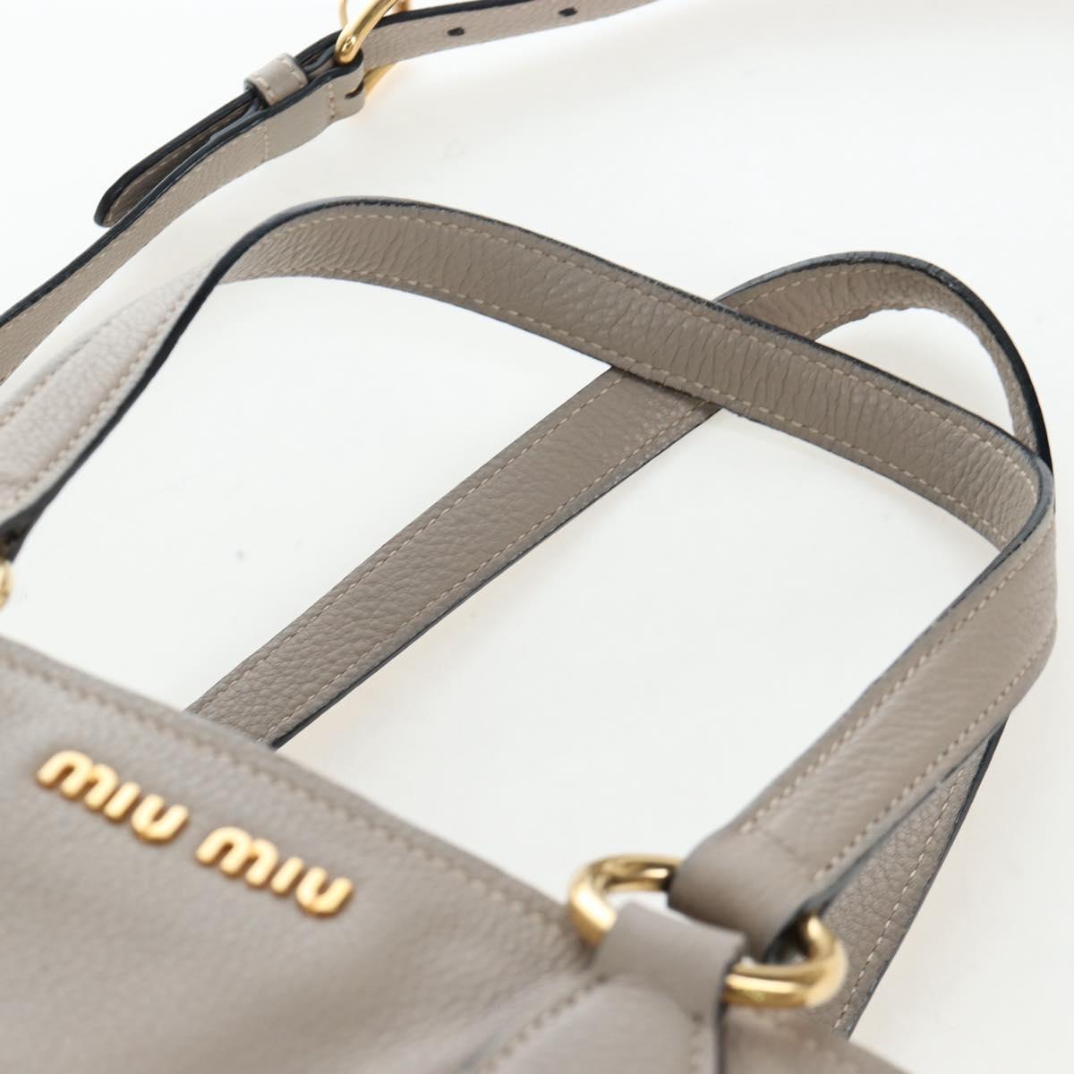 Miu Miu Tote Bag Leather 2way Beige Gold Auth 200436M
