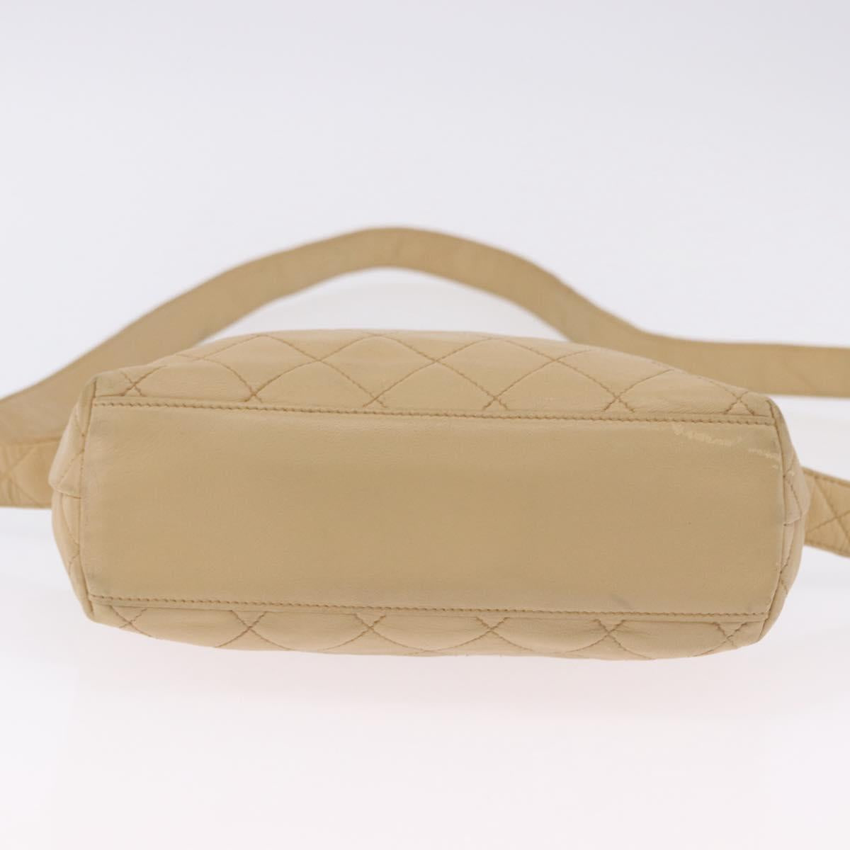 CHANEL Matelasse Shoulder Bag Lamb Skin Beige Gold CC Auth 200437A