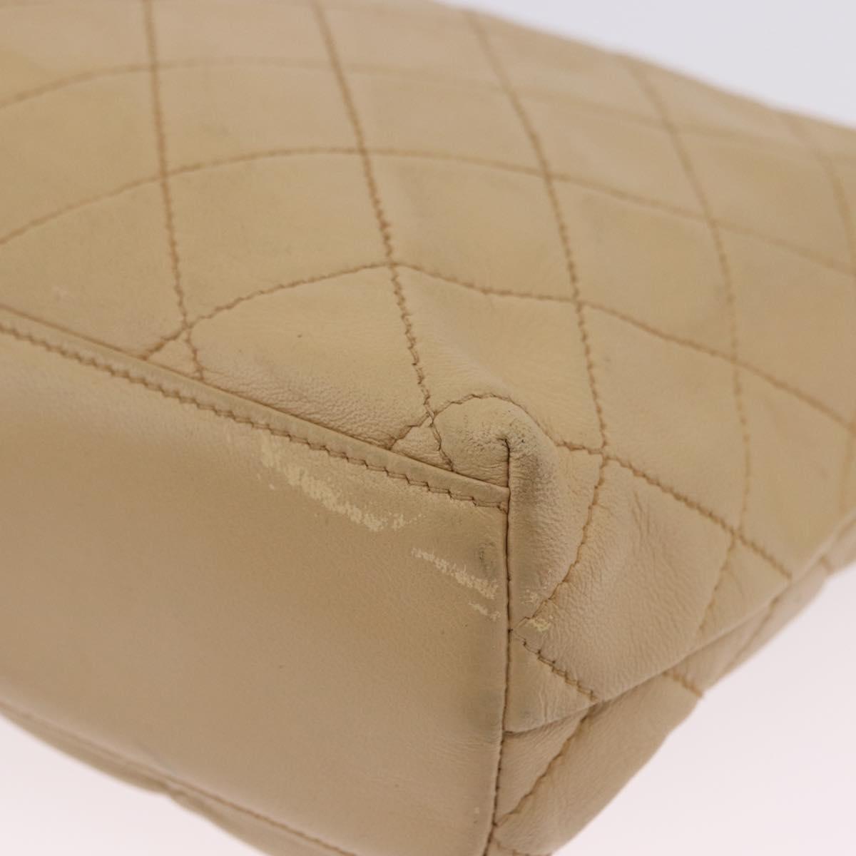 CHANEL Matelasse Shoulder Bag Lamb Skin Beige Gold CC Auth 200437A