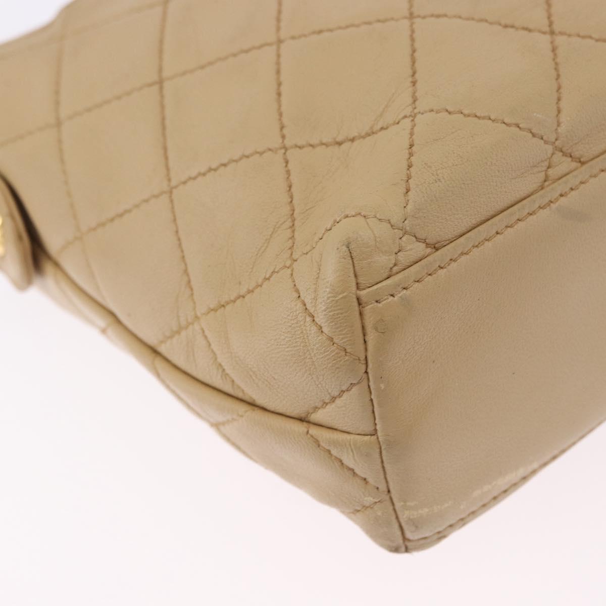 CHANEL Matelasse Shoulder Bag Lamb Skin Beige Gold CC Auth 200437A
