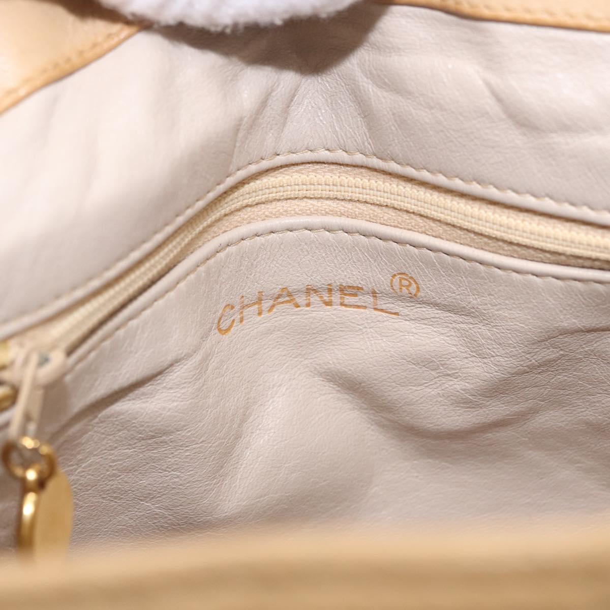 CHANEL Matelasse Shoulder Bag Lamb Skin Beige Gold CC Auth 200437A