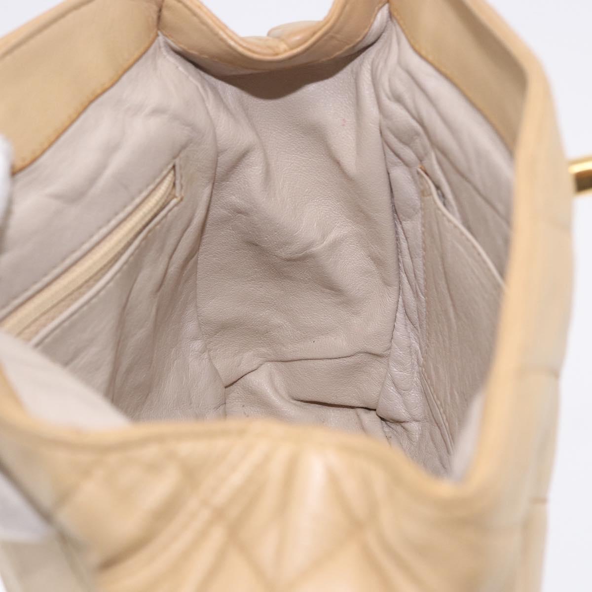 CHANEL Matelasse Shoulder Bag Lamb Skin Beige Gold CC Auth 200437A