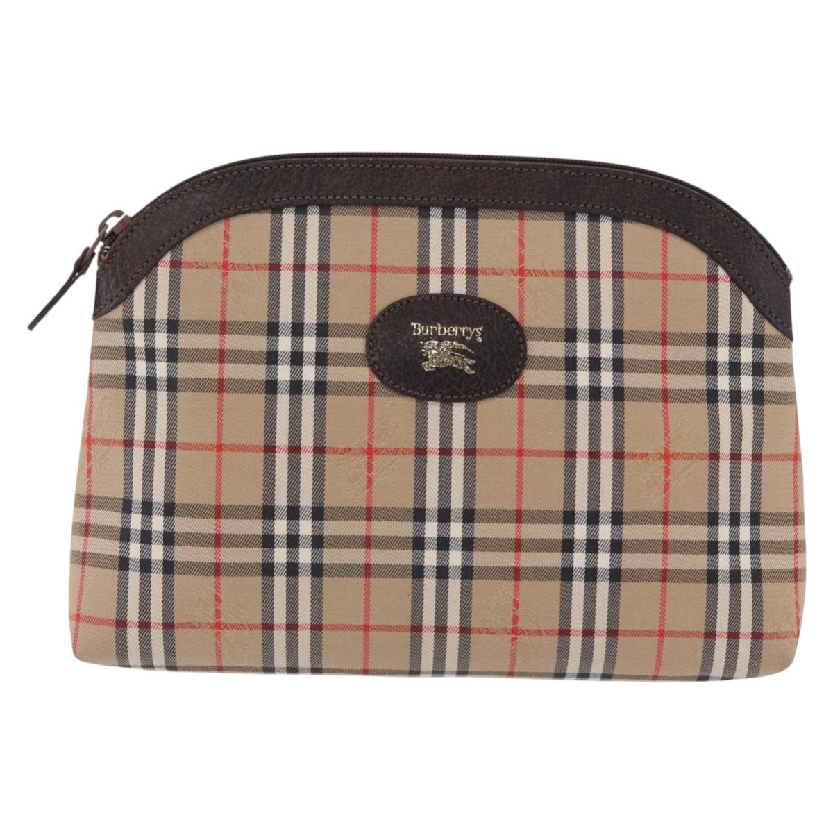 Burberrys Nova Check Pouch Canvas Beige Auth 200446A