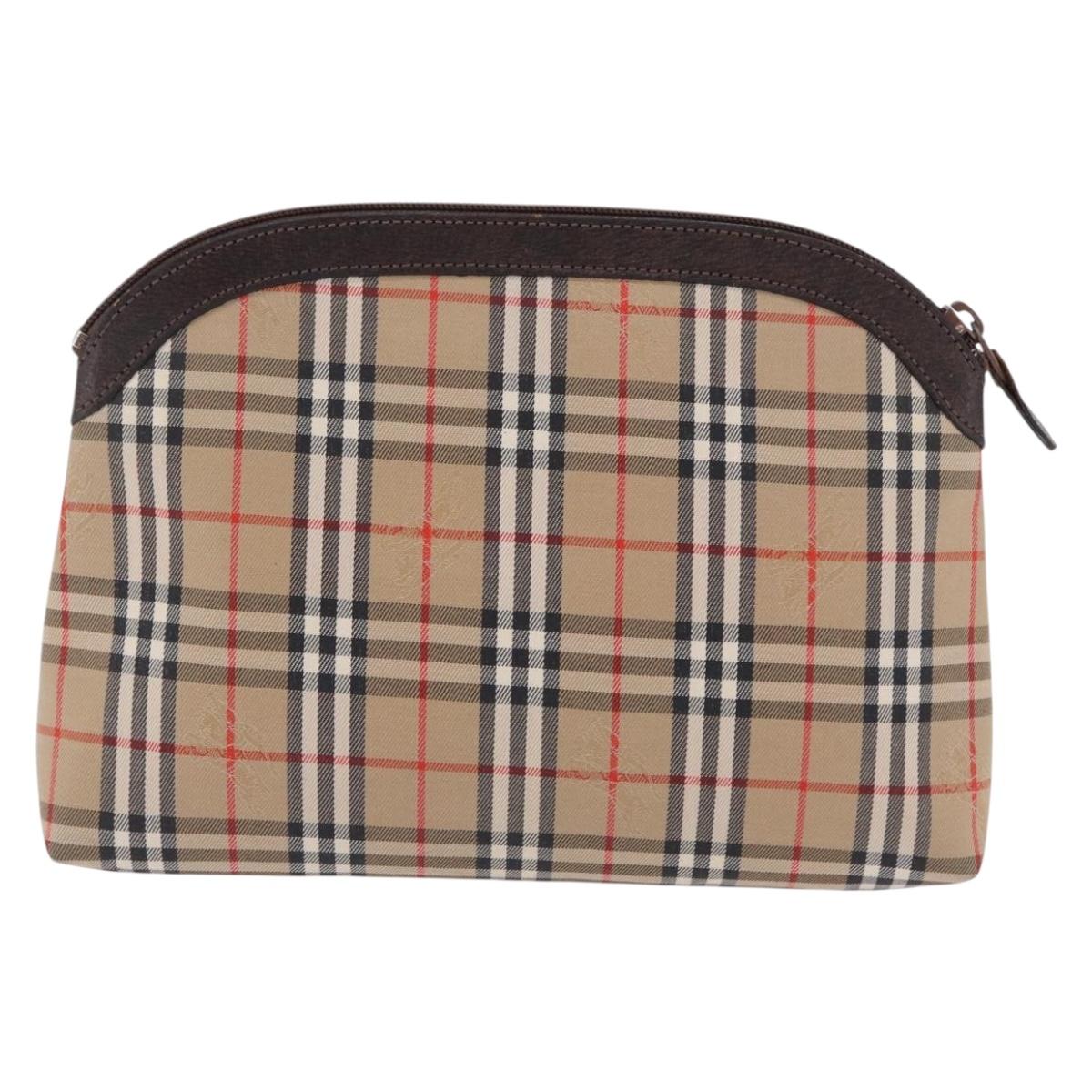 Burberrys Nova Check Pouch Canvas Beige Auth 200446A